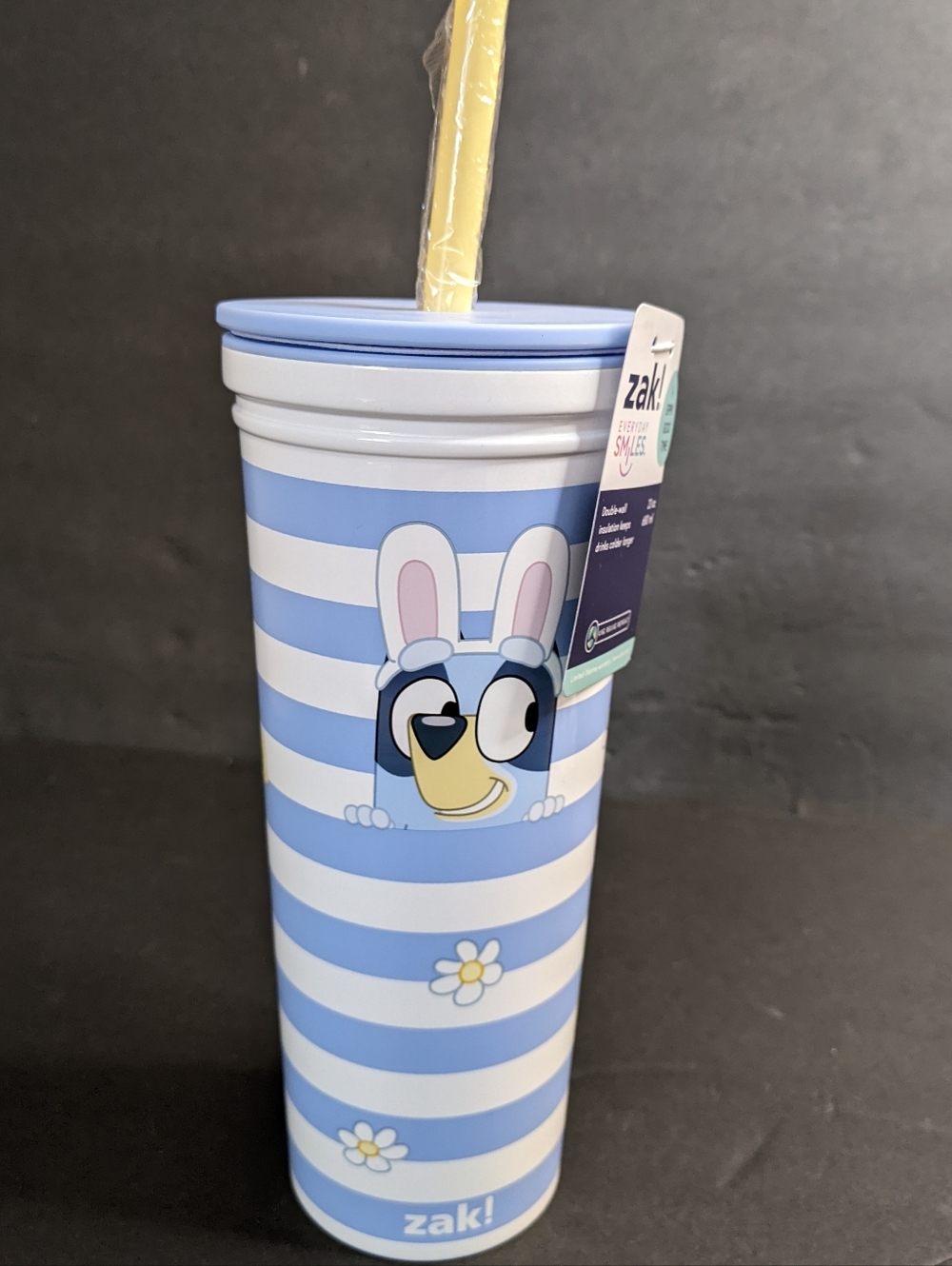 Zak Bluey 23oz. Tumbler With Lid And Straw Blue & White Striped Spring Themed